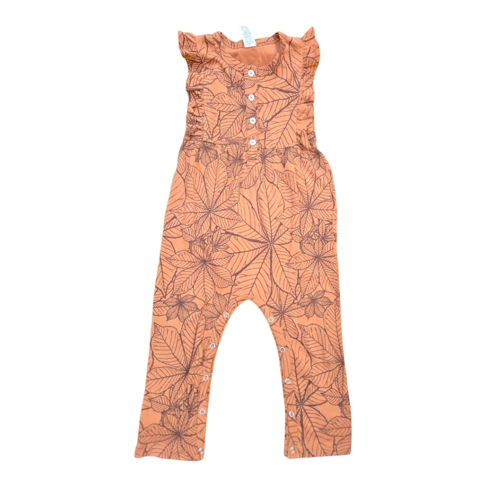 Kate Quinn Autumn Burnt Orange/Brown Floral Print One Piece Romper/Jumpsuit 2T